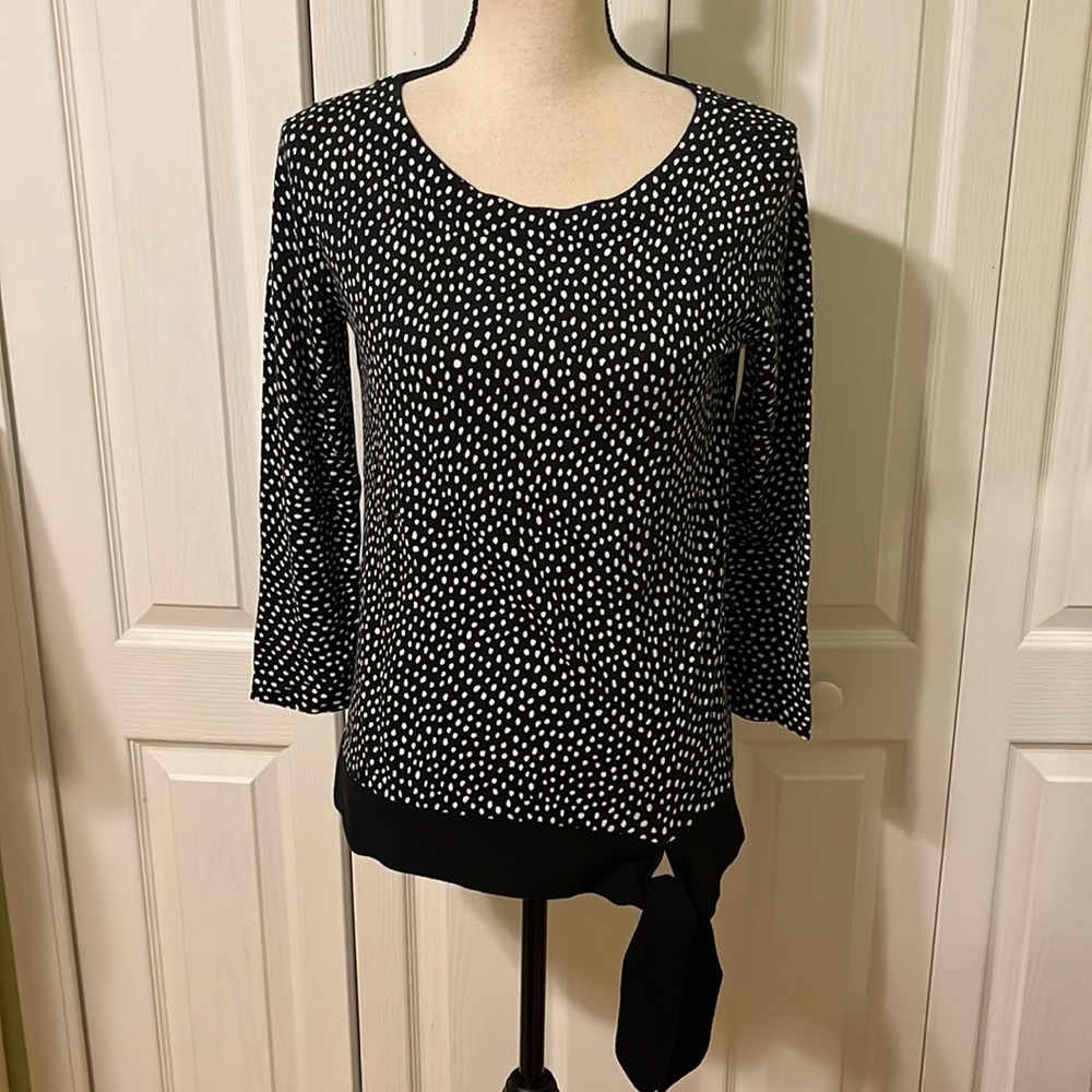 Talbots lightweight black sweater with white non symmetrical dots